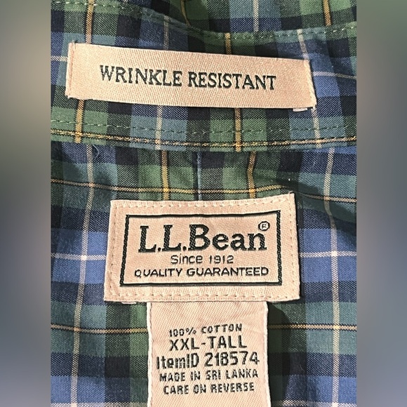 LL Bean Shirt Mens XXL Blue Green Plaid Traditional Fit - Picture 4 of 5